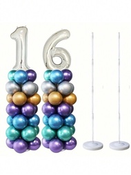 2套生日氣球架套件,可重複使用的氣球拱門架,配有底座和支柱,適用於婚禮生日嬰兒派對裝飾