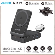 Anker MagGo 3 in 1 MagSafe  Compatible Charger, Qi2 Certified 15W Wireless Charger Stand, Black