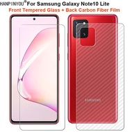 For Samsung Galaxy Note10 Lite 6.7" 1 Set = Back Rear Carbon Fiber Film Sticker + Clear Front Clear Tempered Glass Screen Protector Guard