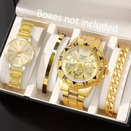 BLESSU 4pcs Quartz Watch & Bracelet Set Fashion Classic Business Casual Perfect for Couple