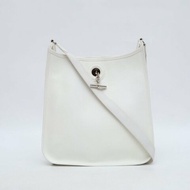 HERMES 01白色Epsom皮框J銀扣伊芙琳29中古款肩背包
