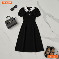 Đầm thiết kế BEMINE cổ sen phối viền đính nơ dáng chữ A phù hợp đi làm-B115