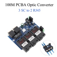 10M/100M Fiber Optic Media Converter 2 RJ45 to 3 SC 2A+1B Optic Connector 1310nm/1550nm Ports PCBA B
