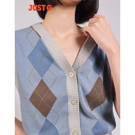 Just G Argyle Button Down V-Neck Vest