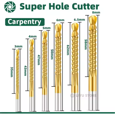 LIYU Meikela 6 Pack Titanium Coated HSS Twist Drill Bits, 3-8mm Serrated Side Cutting Drill Bit for 