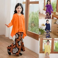 Muslimah Kurung Kebaya Batik Budak Perempuan Baju Raya Oren Bata Purple Yellow