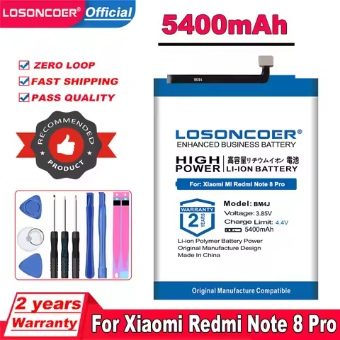 LOSONCOER 5400mAh BM4J Battery For Xiaomi MI Redmi Note 8 Pro Note8 Pro Mobile Phone Battery in stoc