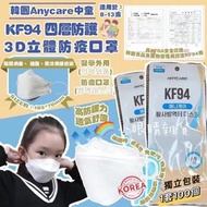 【預訂貨品】韓國Anycare中童KF94 四層防護3D立體防疫口罩(1盒100個獨立包裝)