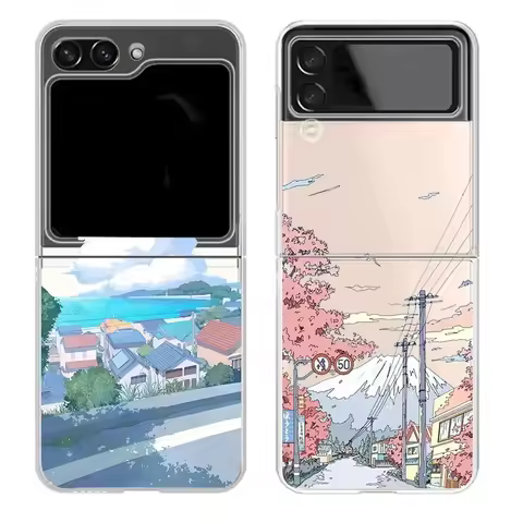 Anime Scenery Case for Samsung Galaxy Z Flip 5 7 ZFlip 6 Transaprent Clear Landscape Cover for Samsu