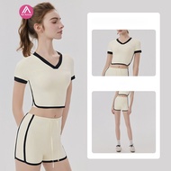 AirActive Women's  2-Piece Workout Set V-Neck Short Sleeve Slim Fit Yoga Outfit withDrawstring Color