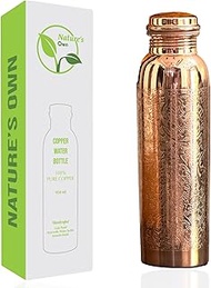 Nature's Own Copper Water Bottles 1000ml – 34 Oz Extra Large – An Ayurvedic Pure Copper Water Bottle For Drinking – Drink More Water – Leak Proof – Jointless Water Bottle – Travel Water Bottle ETCHED