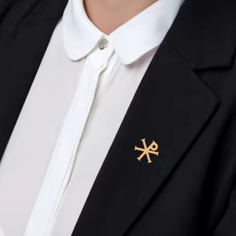 Stainless Steel Chi Rho Cross Brooch Pins Christogram Alpha Omega Greek Symbol Religious Jesus Chris