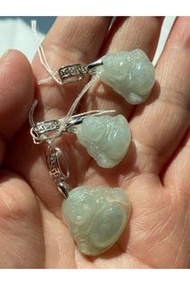 天然翡翠A貨膠潤淺綠笑口常開佛公吊飾