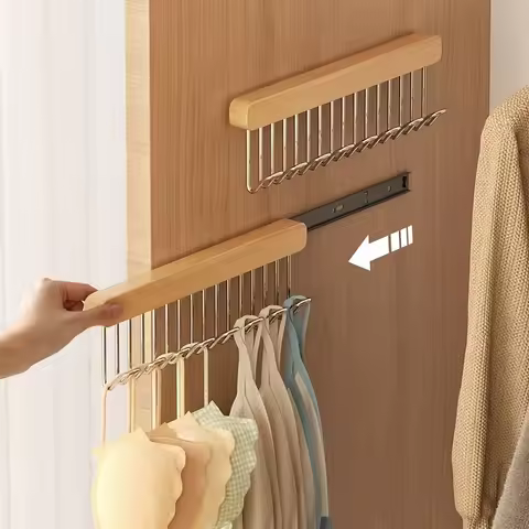 1pc Left Side Pull-Out Sliding Hanger for Closet - Space-Saving Organizer with 8 Hooks for Belts,Tie