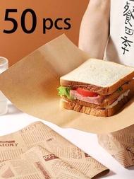 50入組三明治/漢堡包/包裝紙,防油耐高溫烘焙紙,一次性食品包裝紙