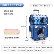 wakytuDouble-Layer Multi-Pet Trolley Bag Cat Bag Portable Breathable Luggage Trolley Dog Bag Cat Cage Cat Box