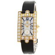 Harry Winston 310LQG Avenue 經典腕錶，18K黃金，皮革錶帶，鑲鑽，女士款