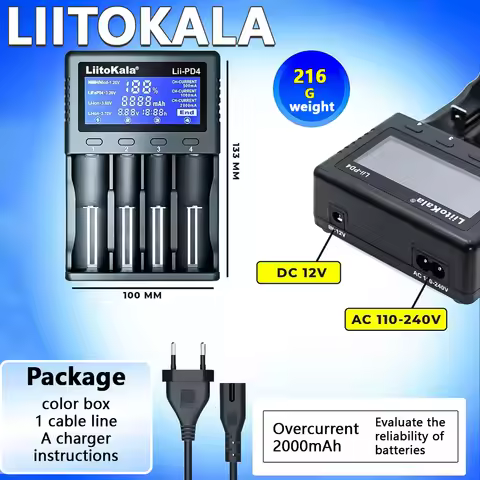 LiitoKala Lii-PD4 Universal Smart Charger LCD 4 Slot for 3.7V Li-ion 26650/21700/20700/18650/18500/1