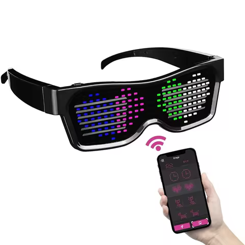 LED Glasses, Bluetooth APP Connected LED Display Smart Glasses USB Rechargeable DIY Funky Glasses fo