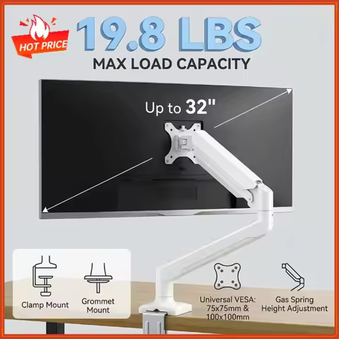 Single Monitor Mount Bracket for 14″–32″ Screens, Height Adjustable Monitor Arm with C-Clamp, Home O