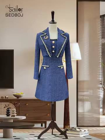 Tailor shop customizes elegant slim fit knitted chain coarse diagonal small fragrance A-line set dre
