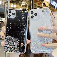 CrashStar Epoxy Star Silver Foil Transparent Phone Case With Wristband For Samsung Galaxy Note 20 Ultra S24 S23 S22 Ultra S21 Plus + S20 FE A54 A34 A14 A73 A53 A33 A13 A72 A52 A32 5G A12 A21S A71 A51 A31 Phone Casing Cover