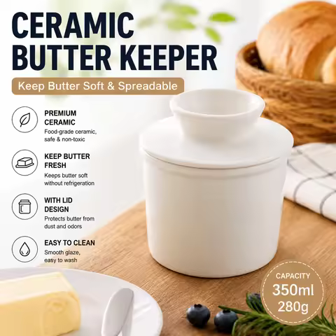 Ceramic Butter Dish with Lid, Western Style Cheese Butter Keeper Holder for Household Kitchen