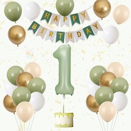 31pcs Sage Green Balloon Retro Green Banner Olive Number Foil Balloon 32 Inch for Birthday Party Dec