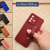 Carristo Vivo V23 5G Simple Back Silicone Case with I-Ring Ring Soft TPU Cover Casing Phone Mobile Colourful Stand Housing