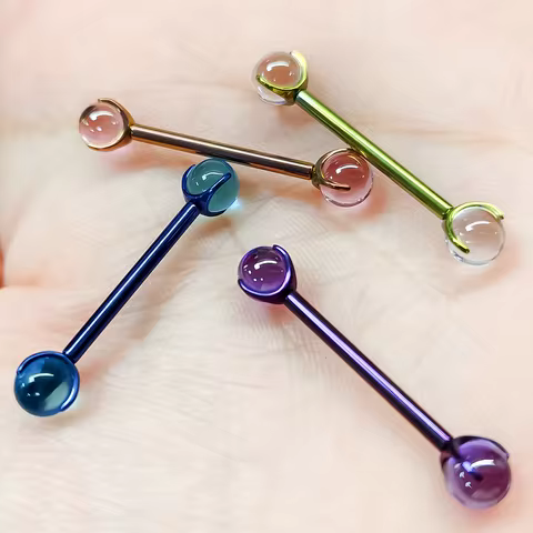 Medical Implant-Grade F136 Titanium Alloy Zirconia Bead Anodized Ear Bridge Straight Bar Tongue Stud