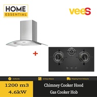 VEES 1200 m3/h DH-05A Cooker Hood + 4.6kW DGH-T322 Triple Ring BurnersTempered Glass Gas Hob