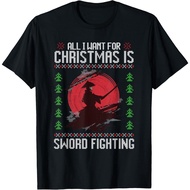 Japanese Swordsman Christmas Samurai Ugly Xmas T-Shirt