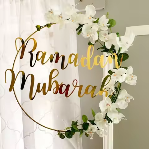 Ramadan Mubarak Decoration Metal Ring Hoop Hanging Artificial Flower Wreath DIY Muslim Islam Holiday
