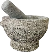 GIENEX 6” Granite Mortar &amp; Pestle Natural Stone Bowl and Grinder Set for Spices, Herbs, Seasonings, Pastes, Pesto and Guacamole with Stylish Ergonomic Design.