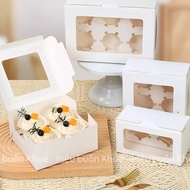 10 Paper Boxes 2-4-6-12 Cells for Cupcakes, Egg Tarts, and Fruit Tarts with Transparent Lid