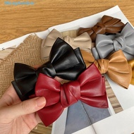 SEPTEMBER Bow Hairpin Korean Fashion PU Leather Solid Color Duckbill Clips Women Spring Clips