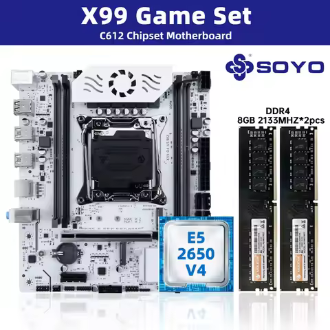 SOYO White X99 Motherboard Kit with E5-2650 V4 CPU and DDR 2133MHZ 8GB*2=16GB RAM LGA2011-3 C612 Chi
