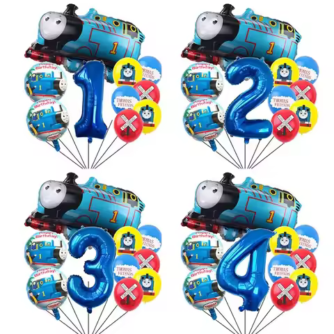 10pcs / Set Thomas And His Friends Birthday Balloon Set Aluminum Foil Number Balloon Birthday Decora