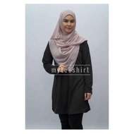 Muslimah Black Jersey Microfiber Plain Ladies Long Sleeve Sport T-shirt  Baju Tshirt Hitam Kosong Su