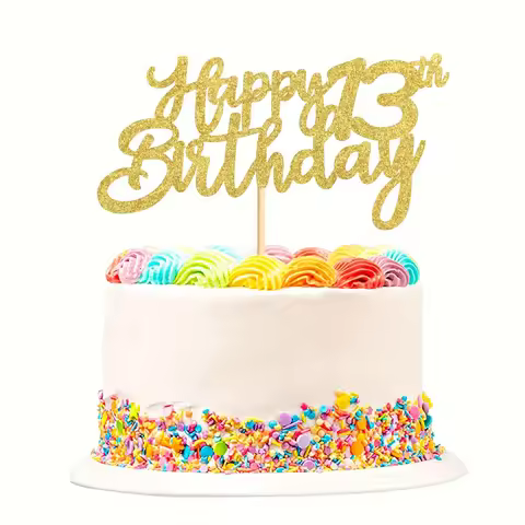 1pc Golden"Happy 13th Birthday" Cake Topper for 13th Birthday Party Decoration