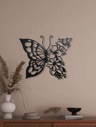 1個金屬雕刻蝴蝶和花卉裝飾掛牆藝術品,採用鑲孔鐵設計,適用於家居客廳、餐廳、臥室和浴室裝飾