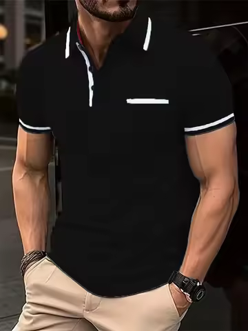 Men's fashion solid color casual short sleeve T-shirt, lapel short sleeve T-shirt fashion design sho