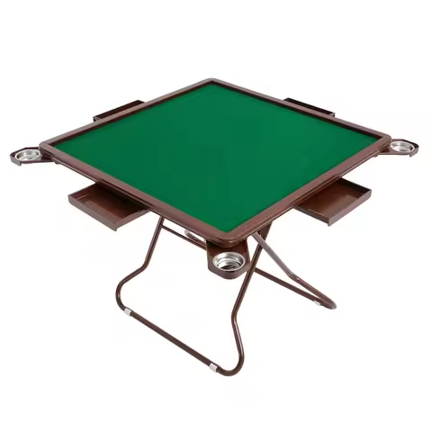 Foldable Mahjong Table – Velvet Surface – 4 Cup Holders – 4 Hidden Drawers – Raised Edges – Non-Slip