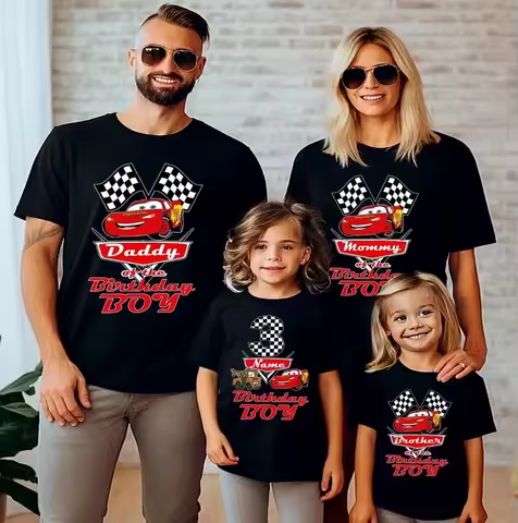 2026 Birthday McQueen T - Disney Family - Pixar Kun Birthday Gift - Pure Cotton T-Shirt - Comfortabl
