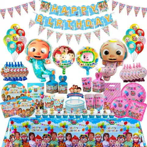 Cocomelon Birthday Party Decorations Balloons Disposable Tableware Cup Plate Tablecloth Cake Topper 