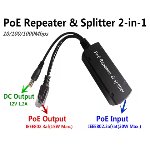 Gigabit PoE Extension Splitter, POE Input and POE Output with DC Cord (12V)