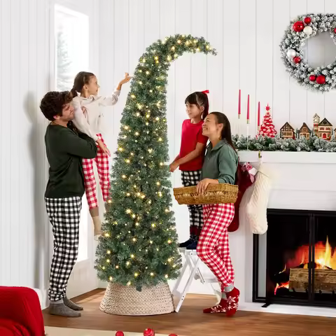 7 ft Prelit Whimsical Christmas Tree, Slim Xmas Tree with 300 LEDs