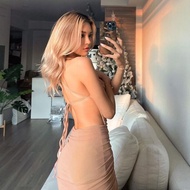 Đầm Xẻ Cao Hở Lưng Gợi Cảm in Họa Tiết Dây Đeo Đầm Dài Không Tay Eo Cao Đầm Mùa Hè Cho Nữ Đầm Dự Tiệ