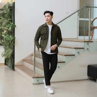 Jaket Canvas Pria & Wanita - WOLV Jaket Trucker Canvas Pria Warna Hijau Army - Atasan Pria - Jaket S