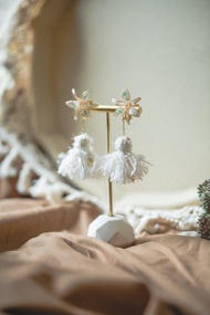 冰雪奇緣 日本混線紗線流蘇耳環 垂墜式水晶花樹脂耳環